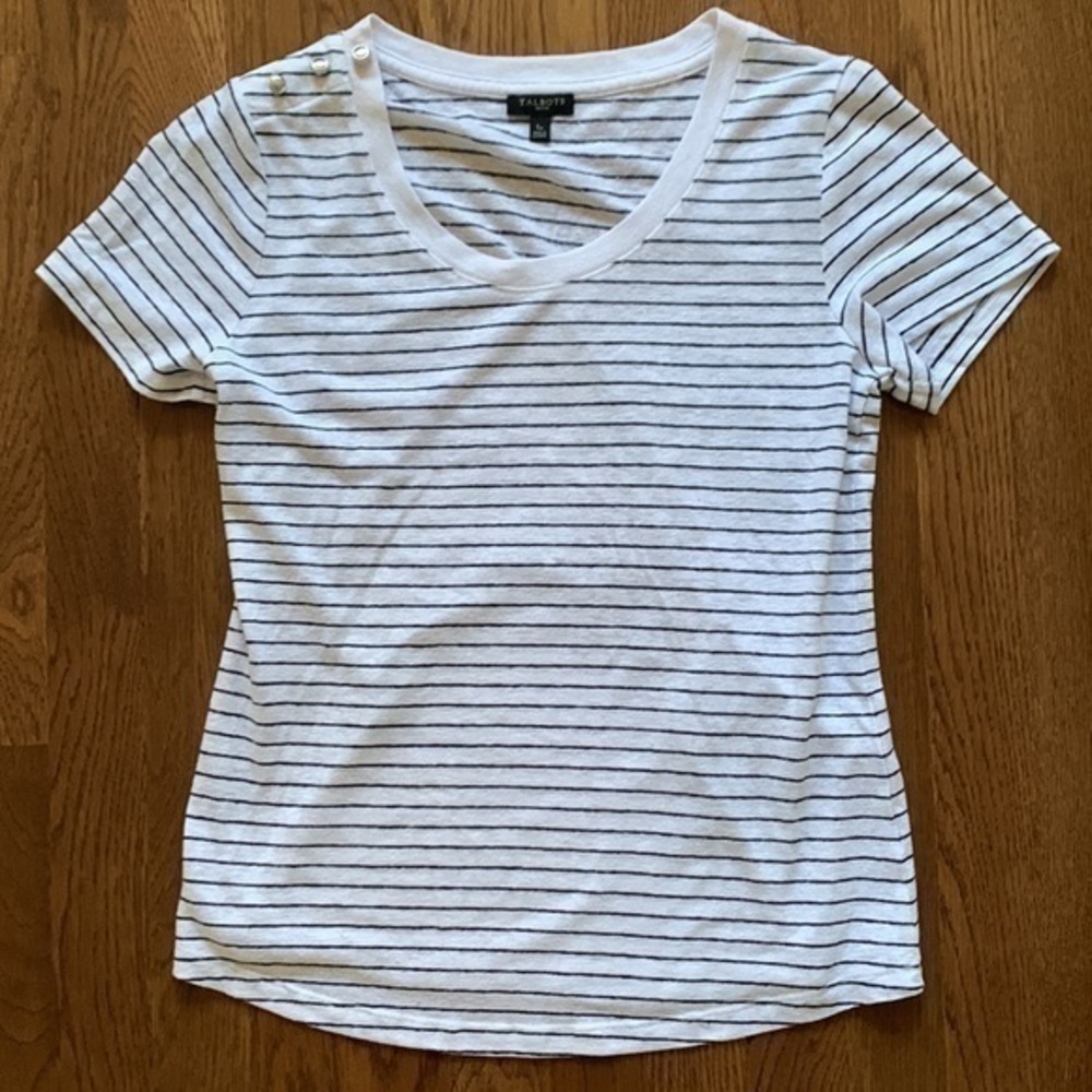 NFS Talbots petite scoop neck short sleeve black & white striped tee size small